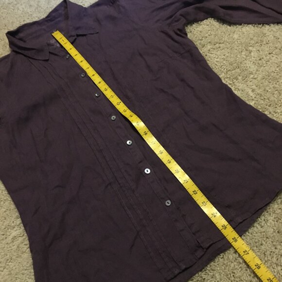 100% Linen Purple Pintuck Button Down Dress Shirt - Picture 14 of 15